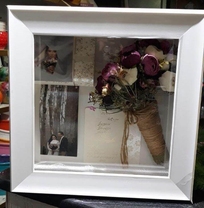طراحی باکس دسته گل عروس - سفارش قاب دسته گل عروس + باکس خاطره +