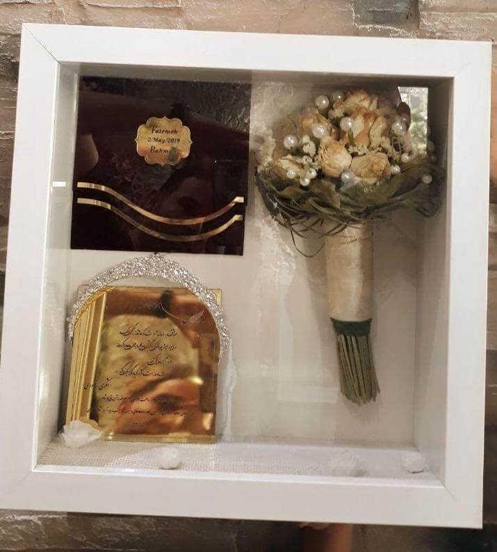 طراحی باکس دسته گل عروس - سفارش قاب دسته گل عروس + باکس خاطره +