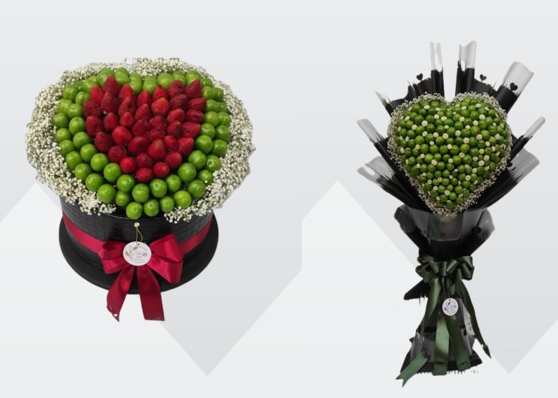 سفارش دسته گل و سبدگل تزئین شده با میوه +  +
